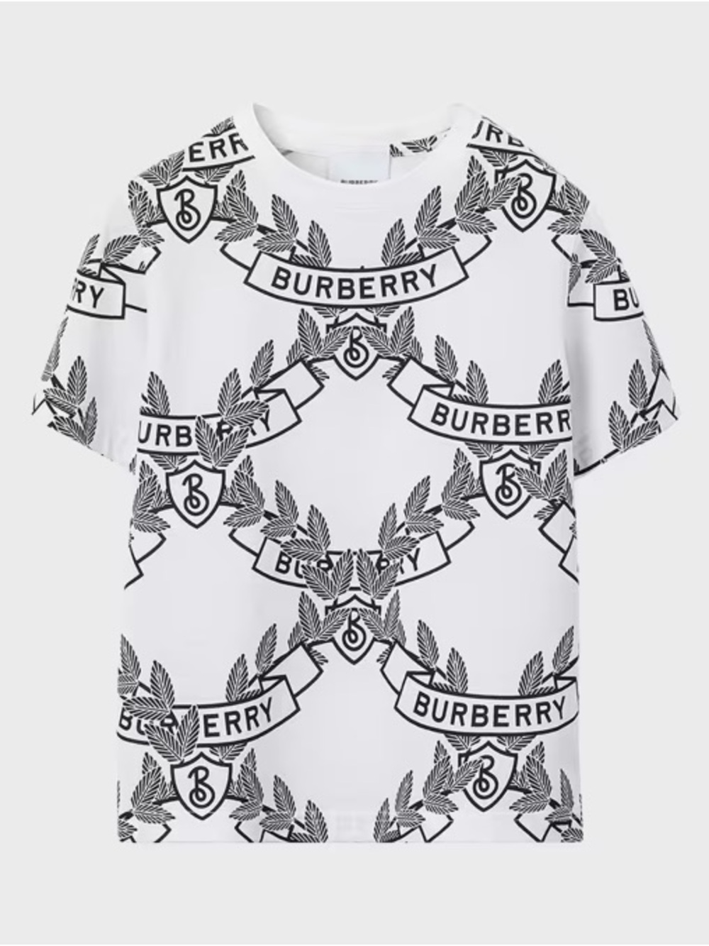 Burberry Boy's Cedar Oak Leaf Crest T-Shirt White Black 12Y